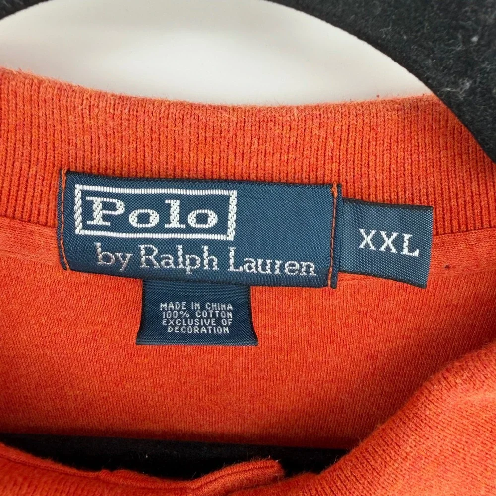 Polo Ralph Lauren Men's XXL Orange Long Sleeve Polo Shirt Cotton Olive Pony